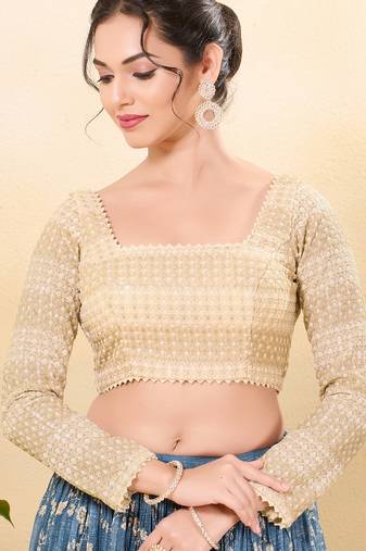 Women's jain silk padded back open full sleeves saree blouse