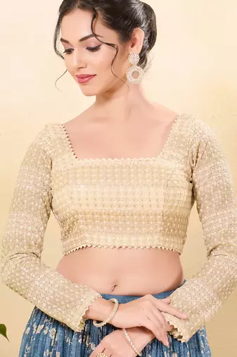 Women's jain silk padded back open full sleeves saree blouse
