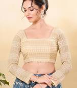 Women's jain silk padded back open full sleeves saree blouse