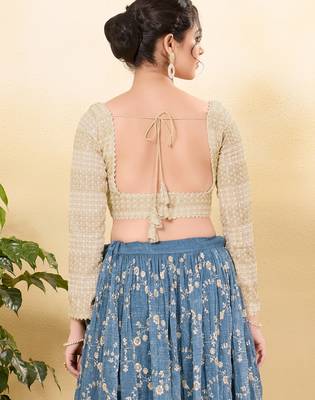Women's jain silk padded back open full sleeves saree blouse 2