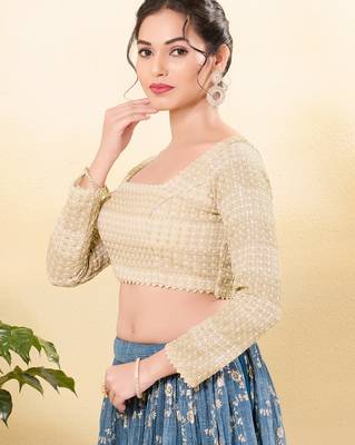 Women's jain silk padded back open full sleeves saree blouse 3