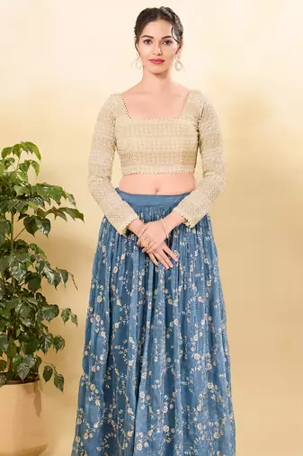 Women's jain silk padded back open full sleeves saree blouse