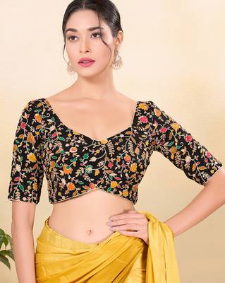 Women's jain silk padded back open elbow sleeves saree blouse 1