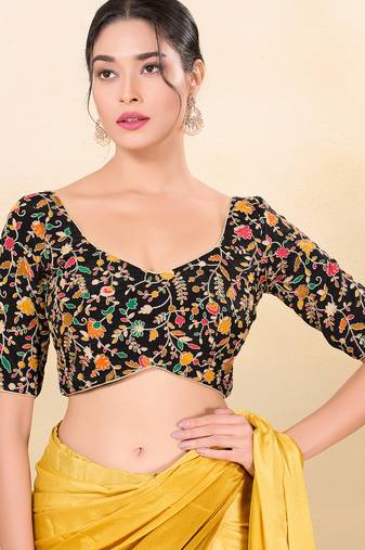 Women's jain silk padded back open elbow sleeves saree blouse