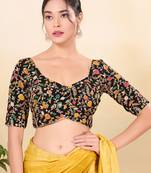 Women's jain silk padded back open elbow sleeves saree blouse