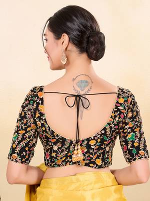 Women's jain silk padded back open elbow sleeves saree blouse 2