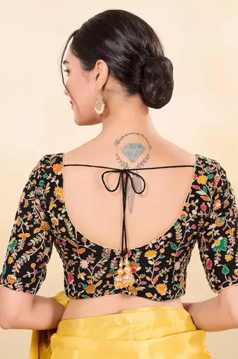 Women's jain silk padded back open elbow sleeves saree blouse