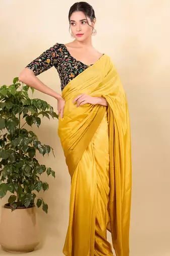 Women's jain silk padded back open elbow sleeves saree blouse