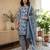 Blue printed cotton blend stitched floral print salwar kurta dupatta for women