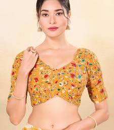 Women's jain silk padded back open elbow sleeves saree blouse