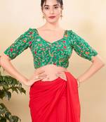 Women's jain silk padded back open elbow sleeves saree blouse