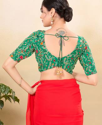 Women's jain silk padded back open elbow sleeves saree blouse 2