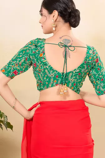Women's jain silk padded back open elbow sleeves saree blouse