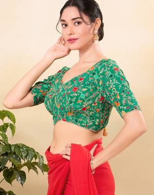 Women's jain silk padded back open elbow sleeves saree blouse 3