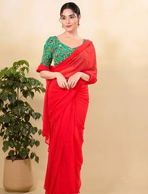 Women's jain silk padded back open elbow sleeves saree blouse 4