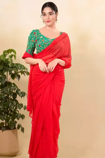 Women's jain silk padded back open elbow sleeves saree blouse