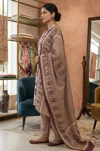 Purple printed cotton blend stitched floral print salwar kurta dupatta for women