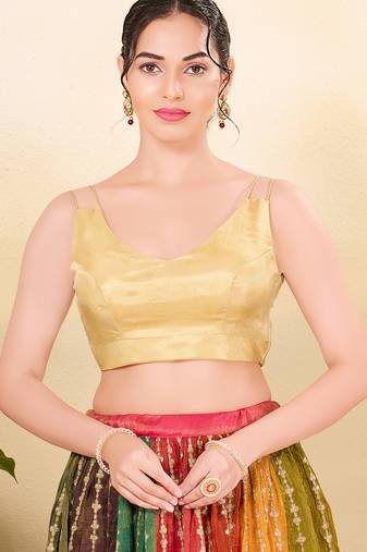 Women's tissue padded back open sleeveless saree blouse