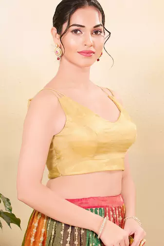 Women's tissue padded back open sleeveless saree blouse