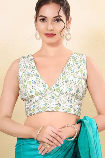 Women's silk padded back open sleeveless saree blouse