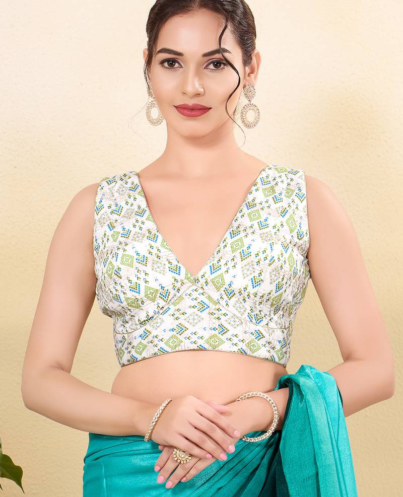 Women's silk padded back open sleeveless saree blouse