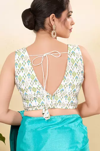 Women's silk padded back open sleeveless saree blouse
