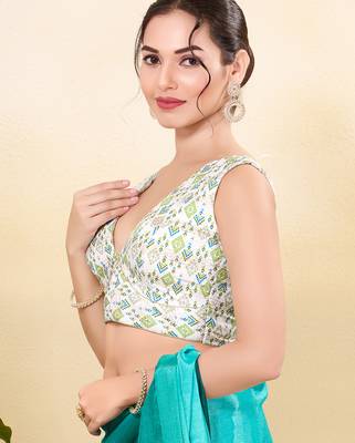 Women's silk padded back open sleeveless saree blouse 3