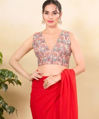 Women's silk padded back open sleeveless saree blouse 1
