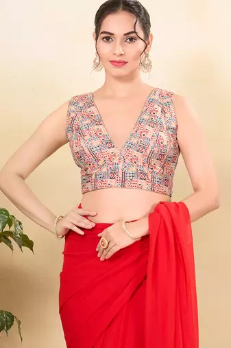 Women's silk padded back open sleeveless saree blouse