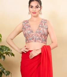 Women's silk padded back open sleeveless saree blouse