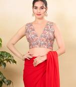 Women's silk padded back open sleeveless saree blouse