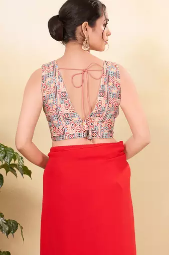 Women's silk padded back open sleeveless saree blouse