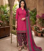 Pink printed cotton blend stitched floral print salwar kurta dupatta for women