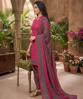 Pink printed cotton blend stitched floral print salwar kurta dupatta for women 2
