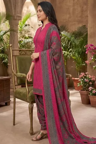 Pink printed cotton blend stitched floral print salwar kurta dupatta for women
