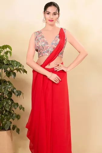Women's silk padded back open sleeveless saree blouse
