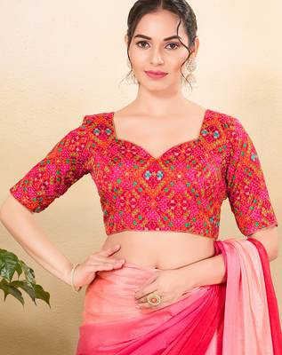 Women's jain silk padded back open elbow sleeves saree blouse 1