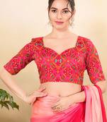 Women's jain silk padded back open elbow sleeves saree blouse