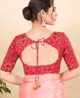 Women's jain silk padded back open elbow sleeves saree blouse 2