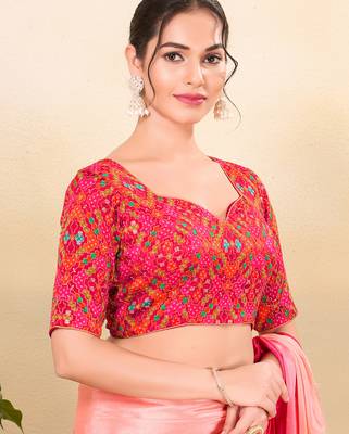 Women's jain silk padded back open elbow sleeves saree blouse 3