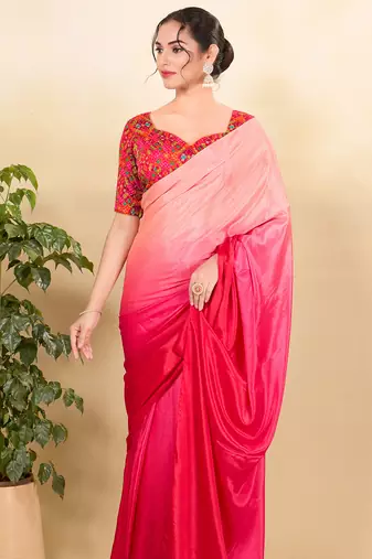 Women's jain silk padded back open elbow sleeves saree blouse