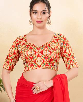 Women's jain silk padded back open elbow sleeves saree blouse 1