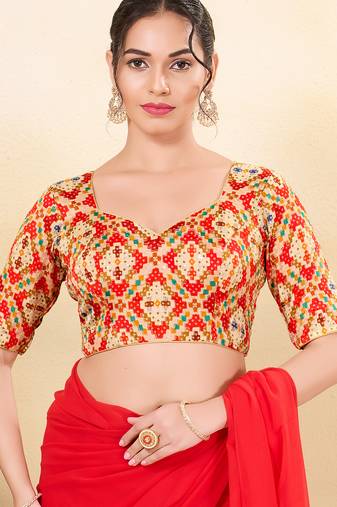 Women's jain silk padded back open elbow sleeves saree blouse
