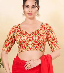 Women's jain silk padded back open elbow sleeves saree blouse