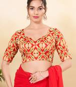Women's jain silk padded back open elbow sleeves saree blouse