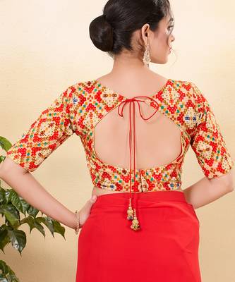 Women's jain silk padded back open elbow sleeves saree blouse 2