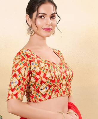 Women's jain silk padded back open elbow sleeves saree blouse 3