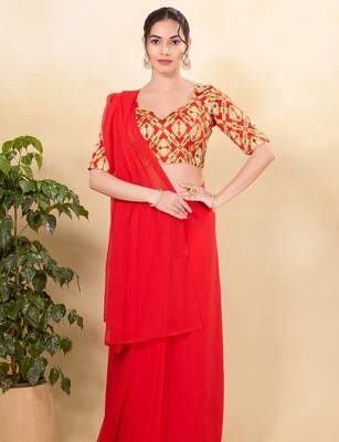 Women's jain silk padded back open elbow sleeves saree blouse 4