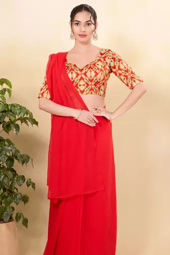 Women's jain silk padded back open elbow sleeves saree blouse