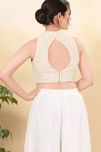 Women's net padded back open sleeveless saree blouse